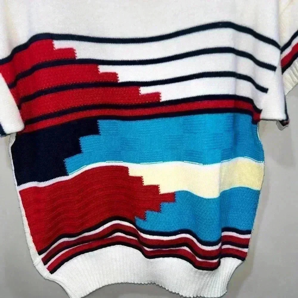 Vintage Keneth Too! Acrylic Abstract, Color block Sweater Made in USA Women  M? - Picture 3 of 8